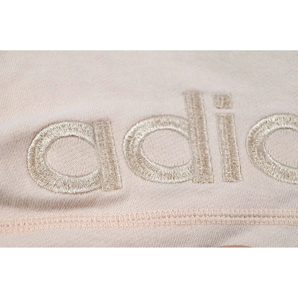 Adidas‎ Women's L Oversized Beige Cropped Hoodie Pullover Sweatshirt Logo